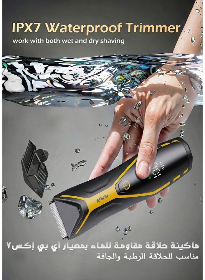 ENSSU Men’s Electric Body Groomer, Hair Trimmer & Clipper | BLADELOCK™ Safe Blade + LED Spotlight | IPX7 Waterproof Cordless Grooming Tool with LCD Display, 6000 RPM Motor, 60-Min Runtime | Full Body & Beard Grooming - Image 4